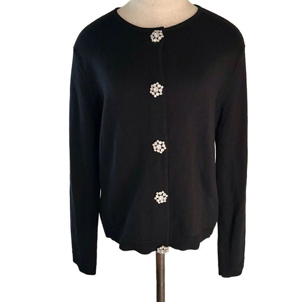 Talbots‎ Vintage Merino Wool Sweater Cardigan w Rhinestone Buttons Womens Large